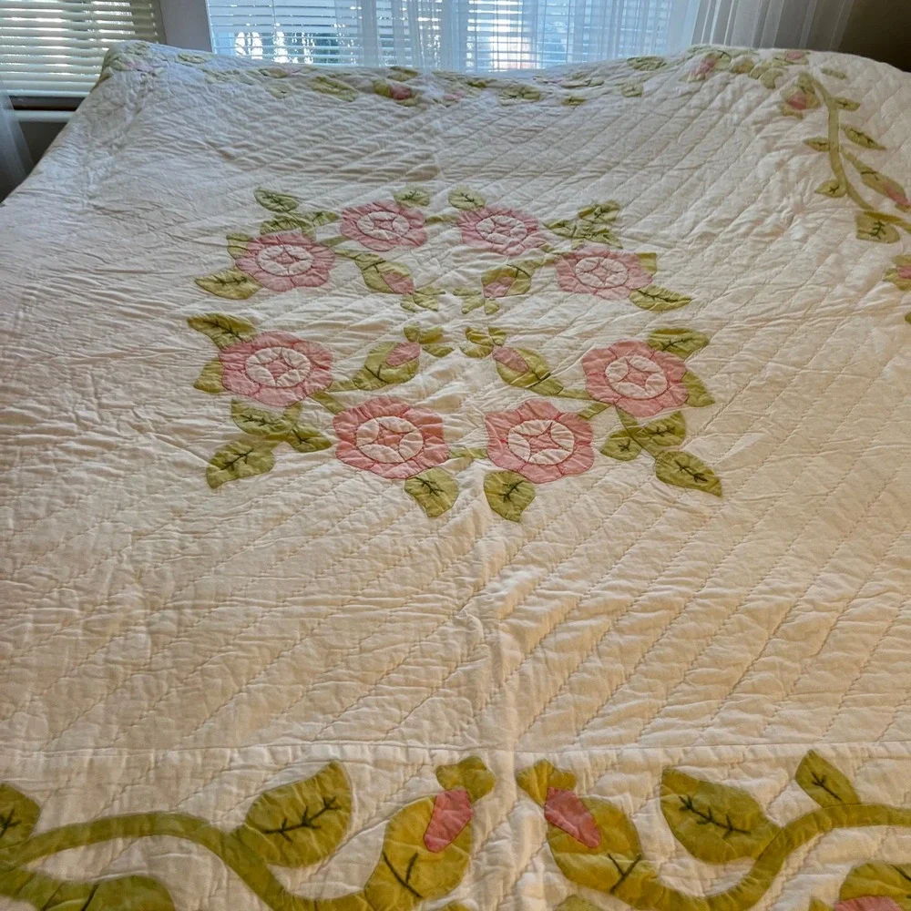 VTG PDK Limited Edition King Quilt 94x88 Rose Vine Applique Numbered 206/2000